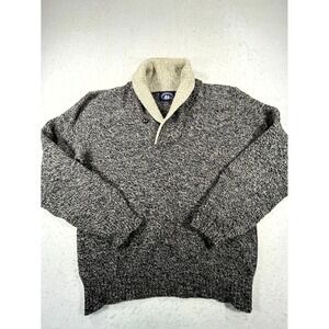 Vintage Boathouse Row Sweater Men Large Gray Wool Shawl Collar Tight Knit Ribbed